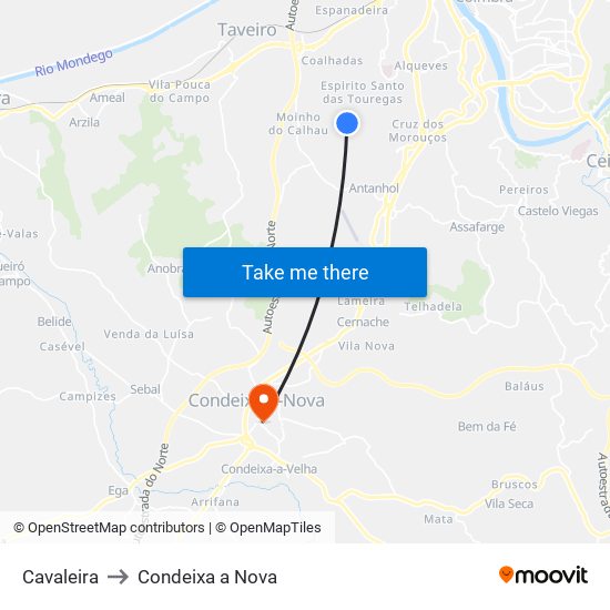 Cavaleira to Condeixa a Nova map