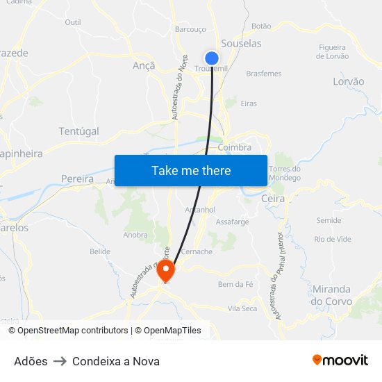 Adões to Condeixa a Nova map