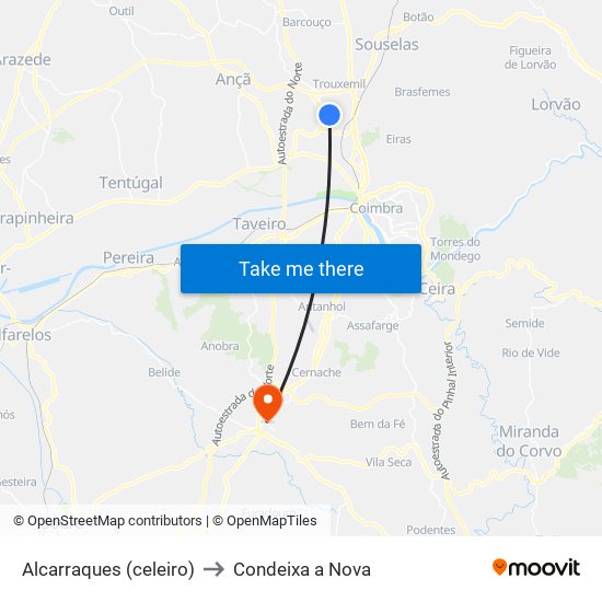 Alcarraques (celeiro) to Condeixa a Nova map