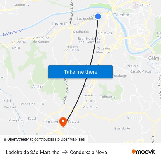 Ladeira de São Martinho to Condeixa a Nova map