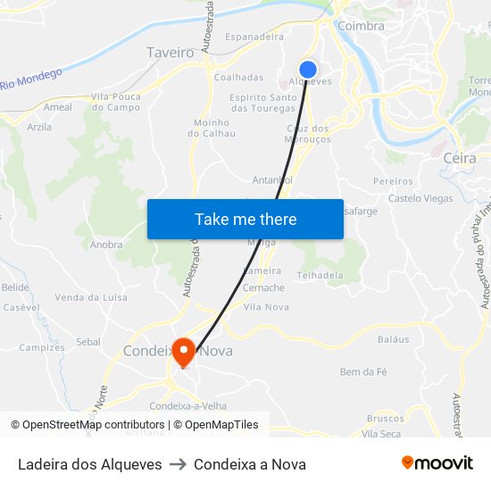 Ladeira dos Alqueves to Condeixa a Nova map