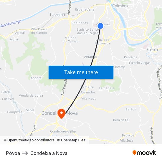 Póvoa to Condeixa a Nova map