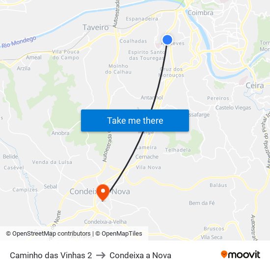 Caminho das Vinhas 2 to Condeixa a Nova map