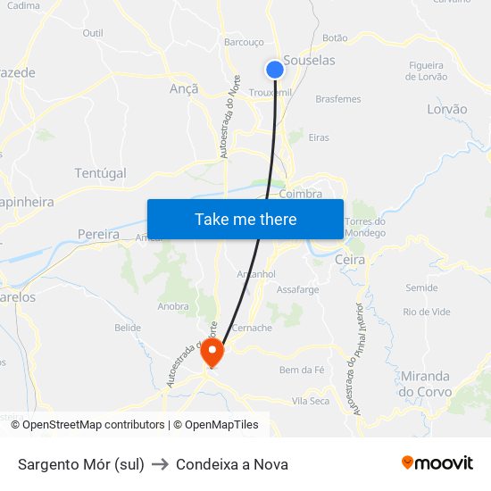 Sargento Mór (sul) to Condeixa a Nova map