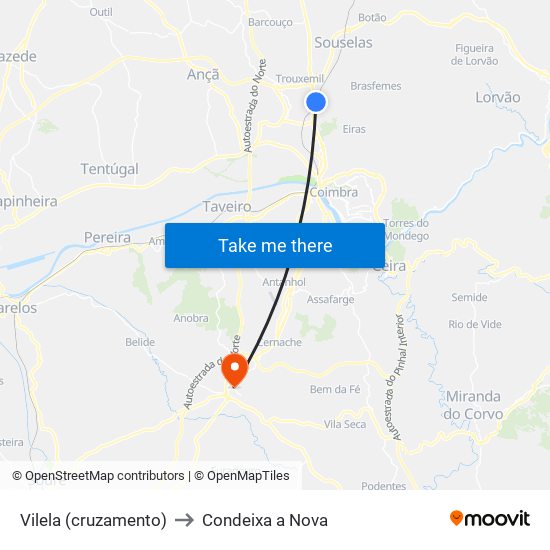 Vilela (cruzamento) to Condeixa a Nova map