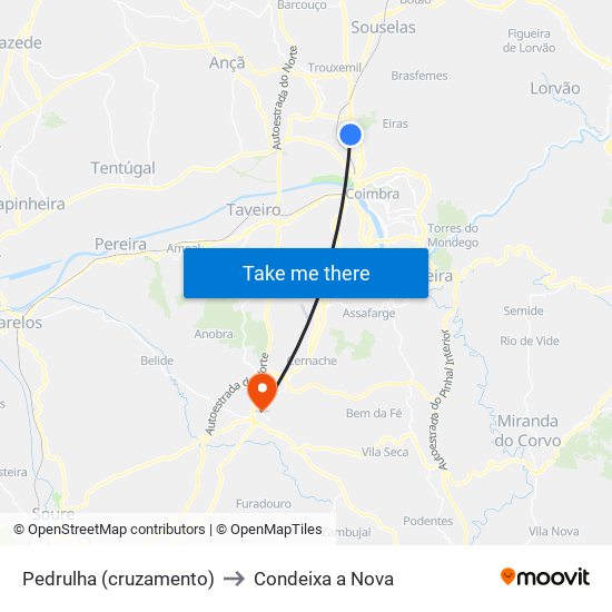 Pedrulha (cruzamento) to Condeixa a Nova map