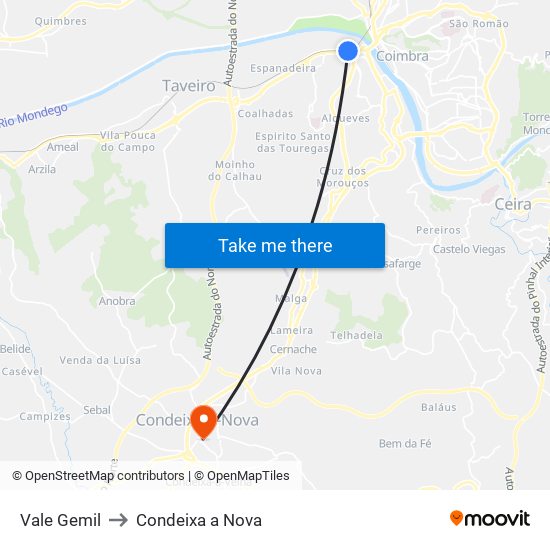 Vale Gemil to Condeixa a Nova map