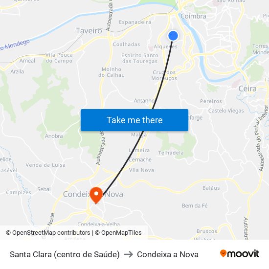 Santa Clara (centro de Saúde) to Condeixa a Nova map