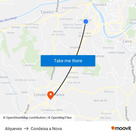 Alqueves to Condeixa a Nova map