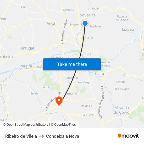 Ribeiro de Vilela to Condeixa a Nova map