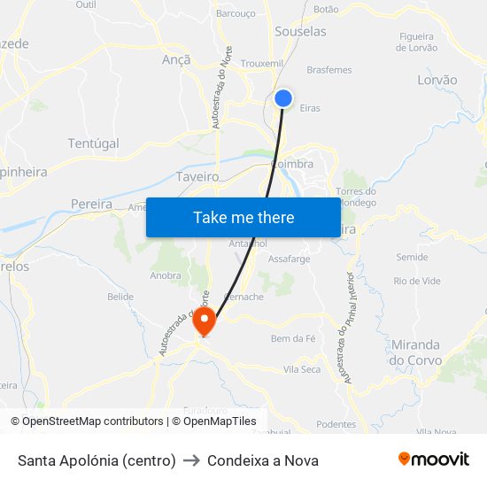 Santa Apolónia (centro) to Condeixa a Nova map