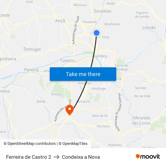 Ferreira de Castro 2 to Condeixa a Nova map