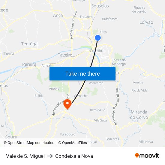 Vale de S. Miguel to Condeixa a Nova map