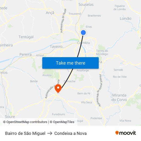 Bairro de São Miguel to Condeixa a Nova map