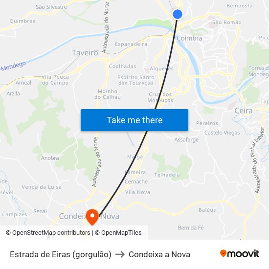 Estrada de Eiras (gorgulão) to Condeixa a Nova map