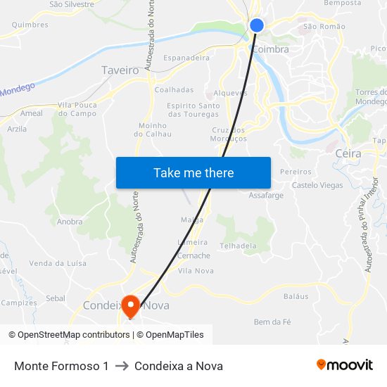 Monte Formoso 1 to Condeixa a Nova map