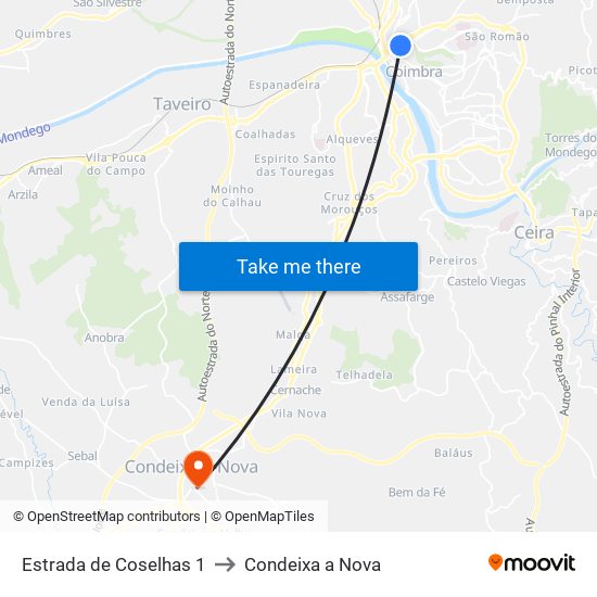 Estrada de Coselhas 1 to Condeixa a Nova map