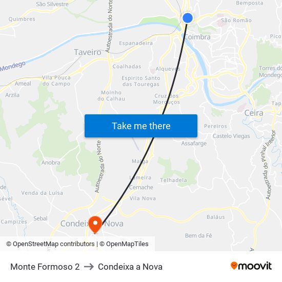 Monte Formoso 2 to Condeixa a Nova map