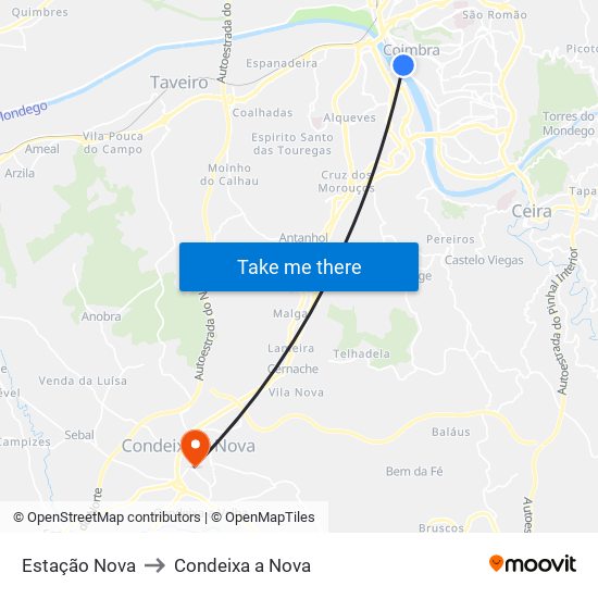 Estação Nova to Condeixa a Nova map