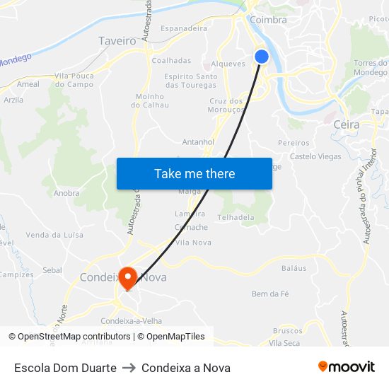 Escola Dom Duarte to Condeixa a Nova map