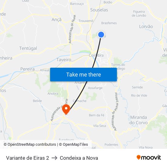 Variante de Eiras 2 to Condeixa a Nova map