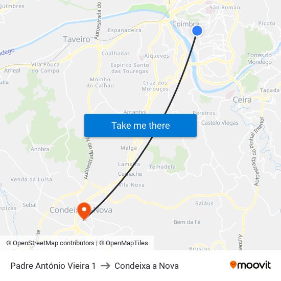 Padre António Vieira 1 to Condeixa a Nova map