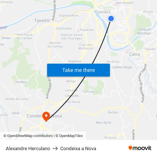 Alexandre Herculano to Condeixa a Nova map