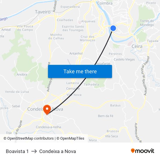 Boavista 1 to Condeixa a Nova map