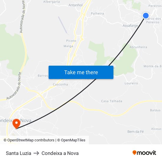 Santa Luzia to Condeixa a Nova map