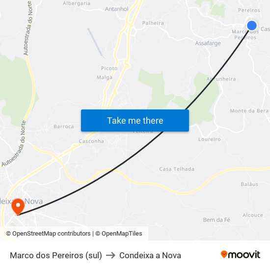 Marco dos Pereiros (sul) to Condeixa a Nova map