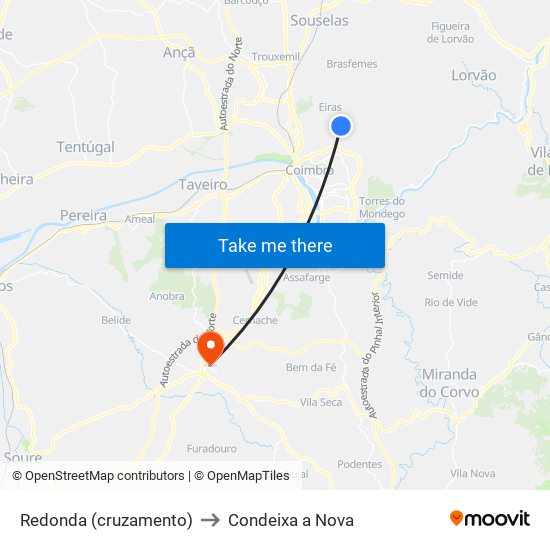 Redonda (cruzamento) to Condeixa a Nova map