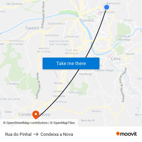 Rua do Pinhal to Condeixa a Nova map