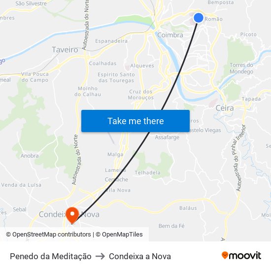 Penedo da Meditação to Condeixa a Nova map