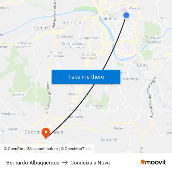 Bernardo Albuquerque to Condeixa a Nova map