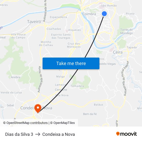 Dias da Silva 3 to Condeixa a Nova map