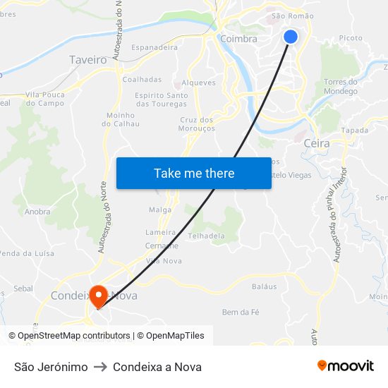 São Jerónimo to Condeixa a Nova map