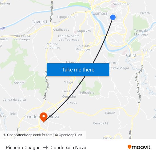 Pinheiro Chagas to Condeixa a Nova map