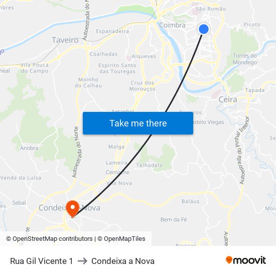 Rua Gil Vicente 1 to Condeixa a Nova map