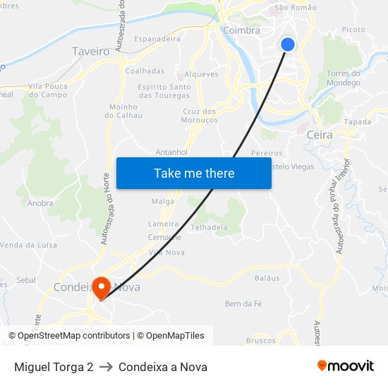 Miguel Torga 2 to Condeixa a Nova map