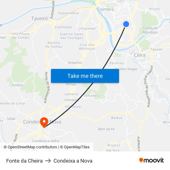 Fonte da Cheira to Condeixa a Nova map