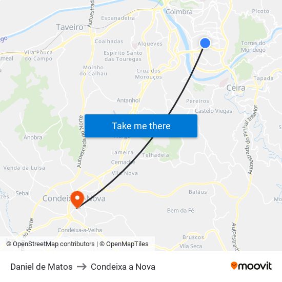 Daniel de Matos to Condeixa a Nova map