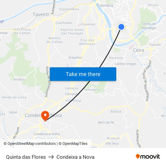 Quinta das Flores to Condeixa a Nova map