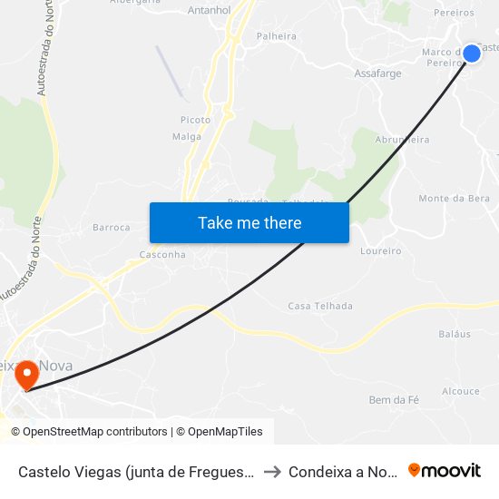 Castelo Viegas (junta de Freguesia) to Condeixa a Nova map