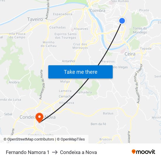 Fernando Namora 1 to Condeixa a Nova map