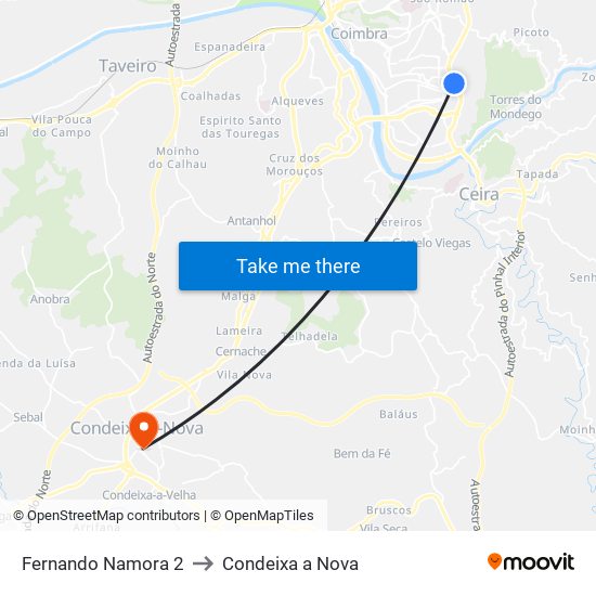 Fernando Namora 2 to Condeixa a Nova map
