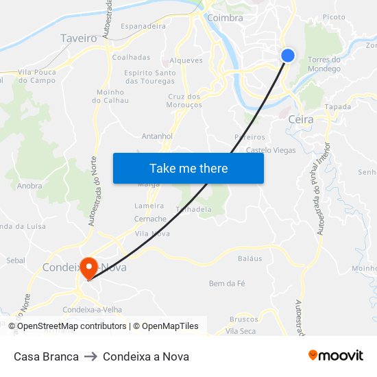 Casa Branca to Condeixa a Nova map