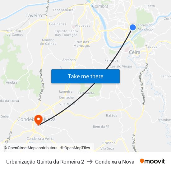 Urbanização Quinta da Romeira 2 to Condeixa a Nova map