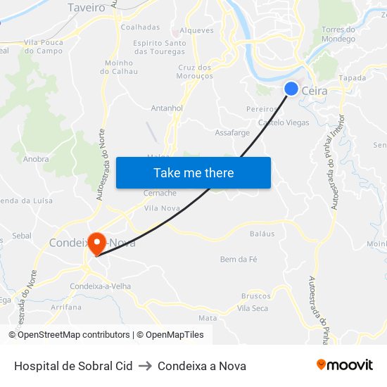 Hospital de Sobral Cid to Condeixa a Nova map