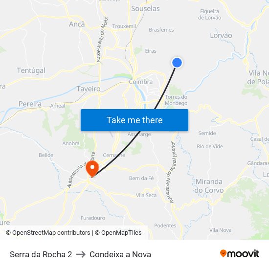 Serra da Rocha 2 to Condeixa a Nova map