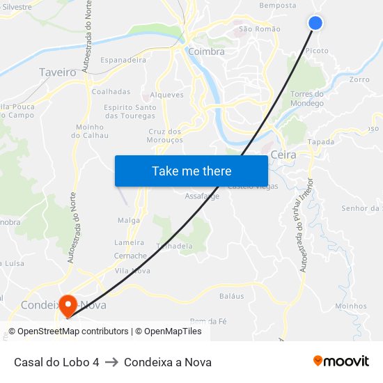 Casal do Lobo 4 to Condeixa a Nova map